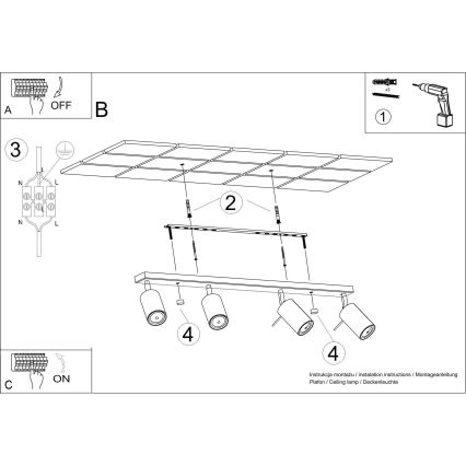 Spot de plafond RING 4xGU10/10W/230V