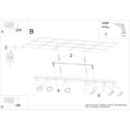 Spot de plafond RING 6xGU10/10W/230V