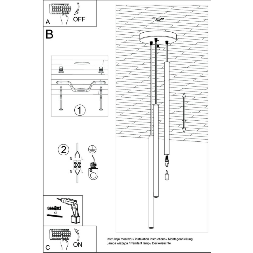 Hanglamp aan een koord PASTELO 3xG9/8W/230V wit