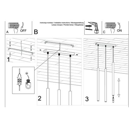 Hanglamp aan een koord PASTELO 3xG9/8W/230V zwart