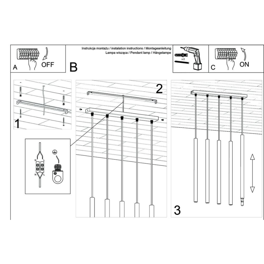 Hanglamp aan een koord PASTELO 5xG9/8W/230V zwart