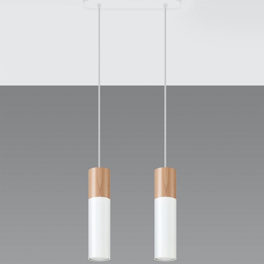 Hanglamp aan een koord PABLO 2xGU10/40W/230V wit/beuken