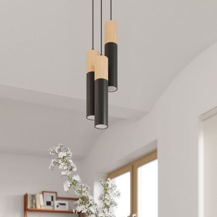 Hanglamp aan een koord PABLO 1xGU10/40W/230V zwart/beuken