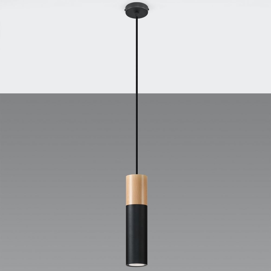Hanglamp aan een koord PABLO 1xGU10/40W/230V zwart/beuken