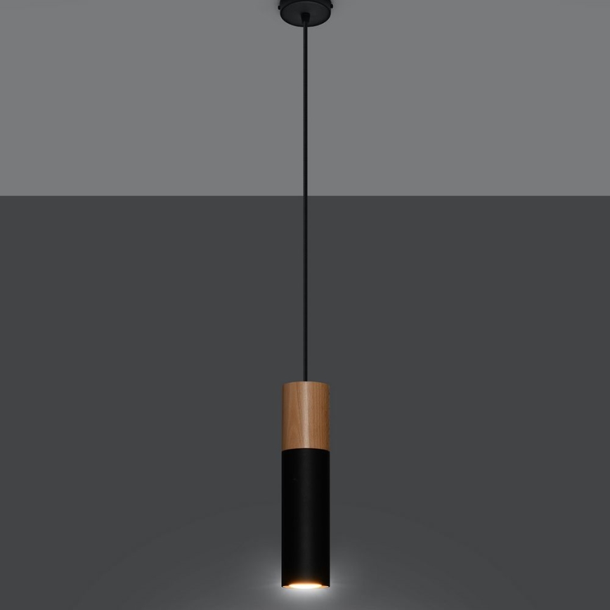 Hanglamp aan een koord PABLO 1xGU10/40W/230V zwart/beuken