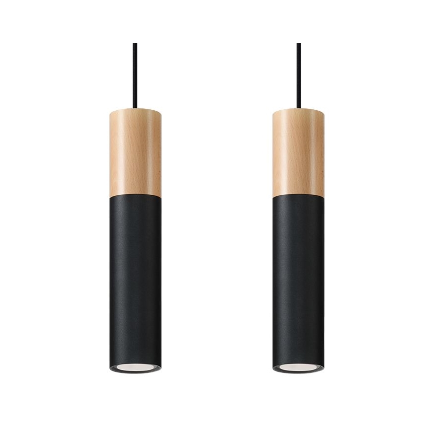 Hanglamp aan een koord PABLO 2xGU10/40W/230V zwart/beuken