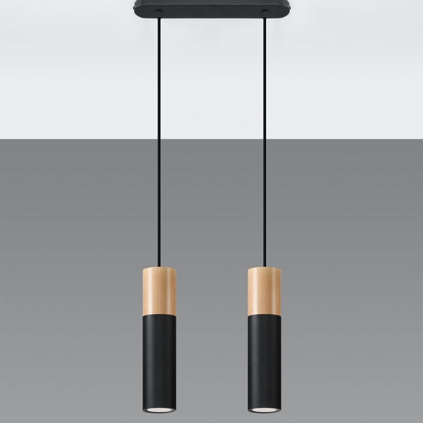 Hanglamp aan een koord PABLO 2xGU10/40W/230V zwart/beuken