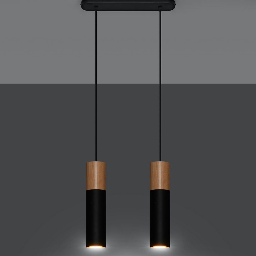 Hanglamp aan een koord PABLO 2xGU10/40W/230V zwart/beuken