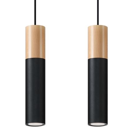 Suspension filaire PABLO 2xGU10/40W/230V noir/hêtre