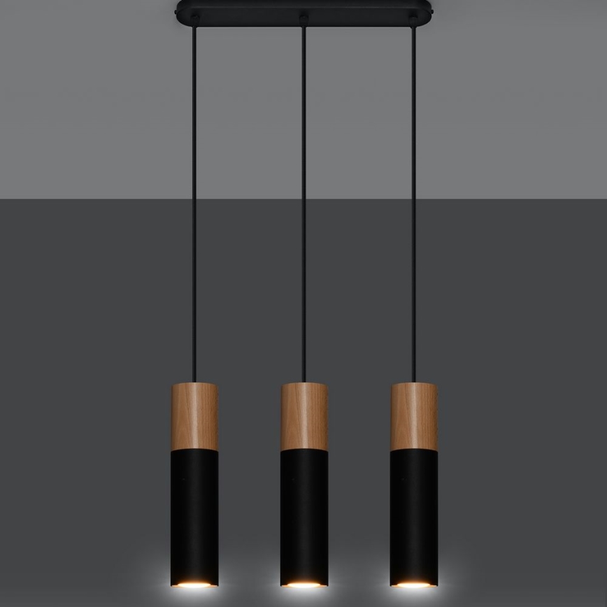 Suspension filaire PABLO 3xGU10/40W/230V noir/hêtre