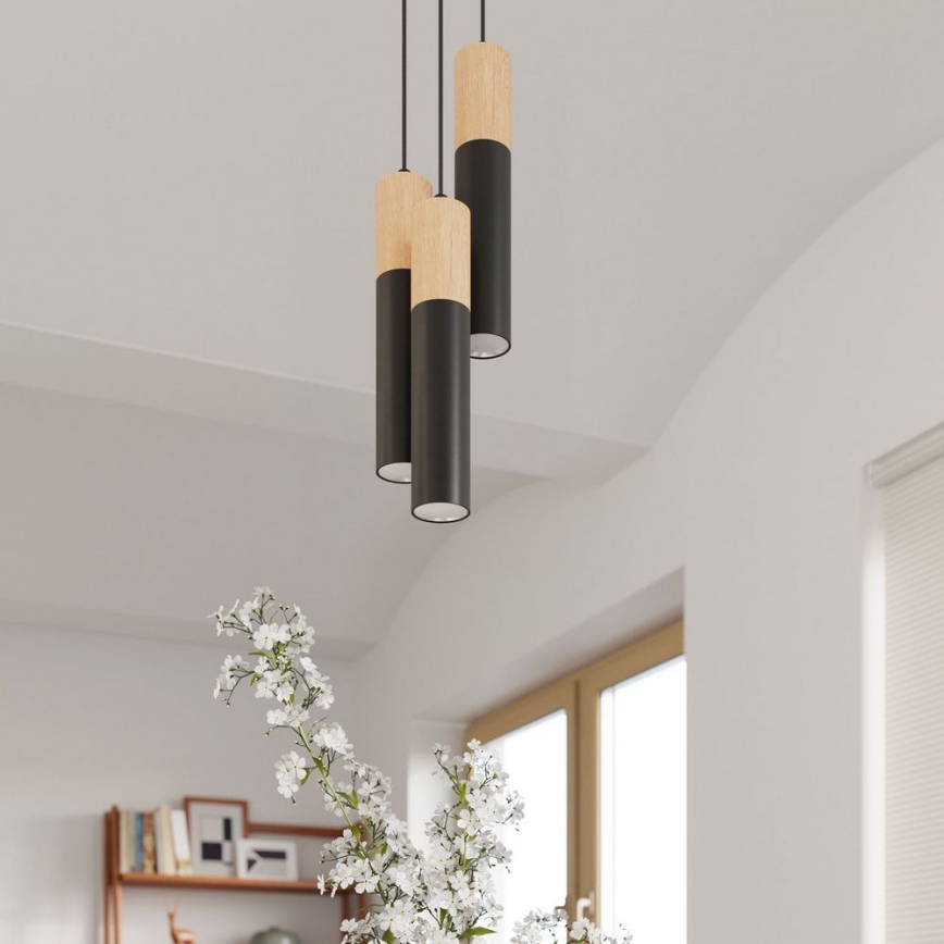 Plafonnier PABLO 1xGU10/40W/230V noir/hêtre