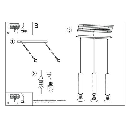 Suspension filaire LINO 3xGU10/40W/230V hêtre