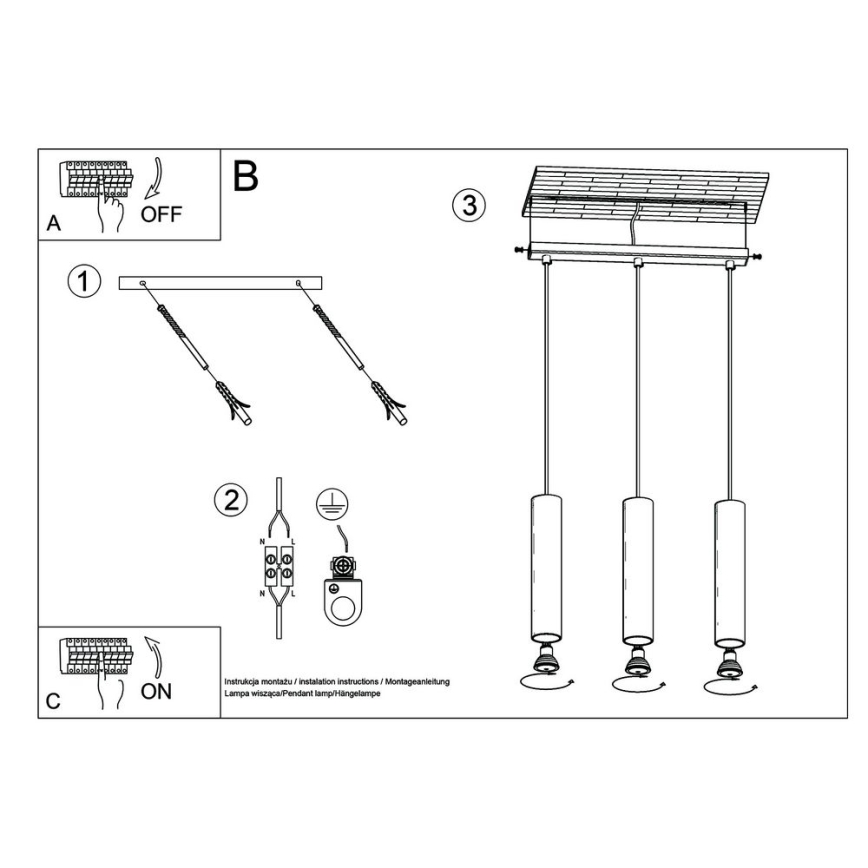 Suspension filaire LINO 3xGU10/40W/230V hêtre