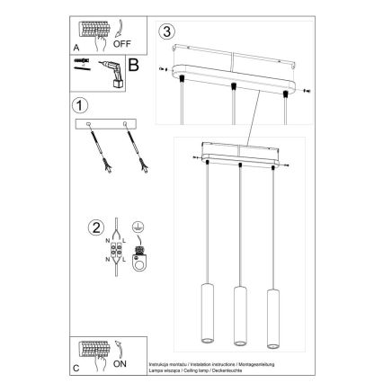 Suspension filaire LUVO 3xGU10/40W/230V béton/noir