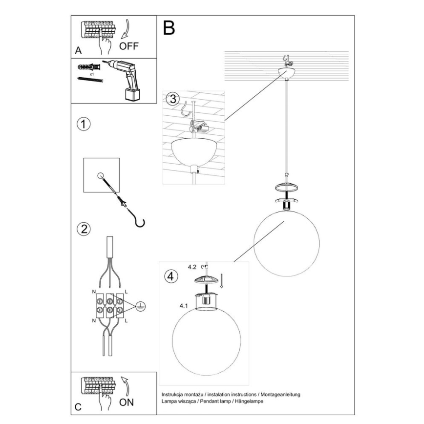 Suspension sur câble TOYA 1xE27/60W/230V Ø 20 cm blanc/doré