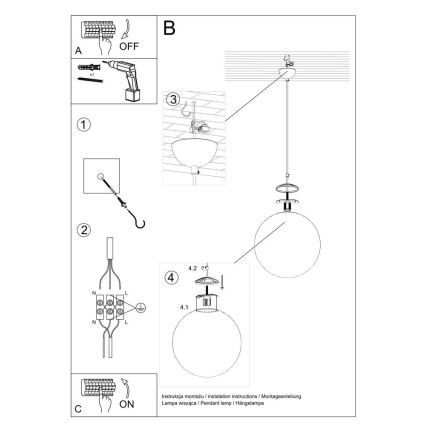Suspension sur câble TOYA 1xE27/60W/230V Ø 40 cm blanc/doré