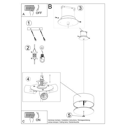 Hanglamp aan een koord SKALA 3xE27/60W/230V diameter 30 cm zwart