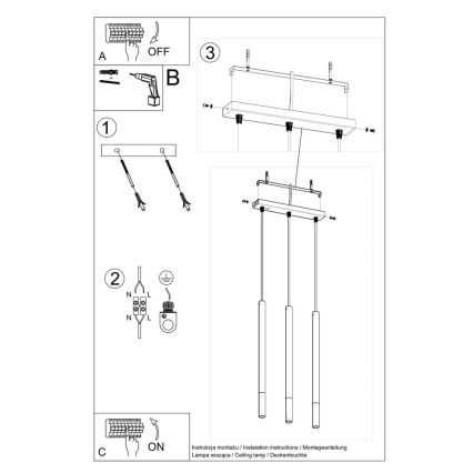 Hanglamp aan een koord MOSAIC 3xG9/12W/230V zwart/glanzend chroom