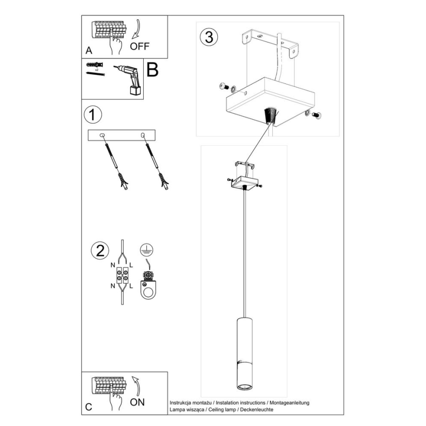 Suspension filaire LOOPEZ 1xGU10/10W/230V noir/chrome brillant