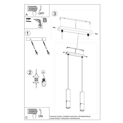 Hanglamp aan een koord LOOPEZ 2xGU10/40W/230V zwart/chroom