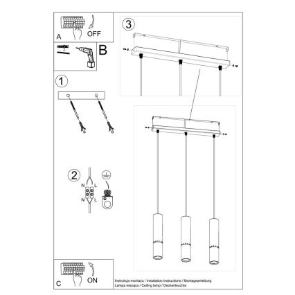 Suspension filaire LOOPEZ 3xGU10/10W/230V noir/cuivre