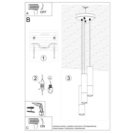 Hanglamp aan een koord LOOPEZ 3xGU10/10W/230V rond zwart/goud