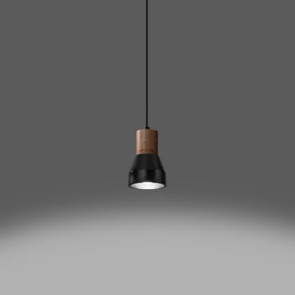 Hanglamp aan een koord QUBIC 1xE27/60W/230V beton/Berk/beuken/zwart