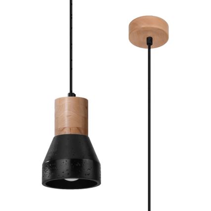 Hanglamp aan een koord QUBIC 1xE27/60W/230V beton/Berk/beuken/zwart