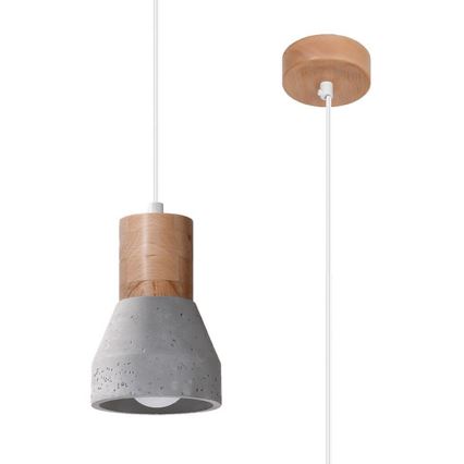 Hanglamp aan een koord QUBIC 1xE27/60W/230V beton/Berk/beuken