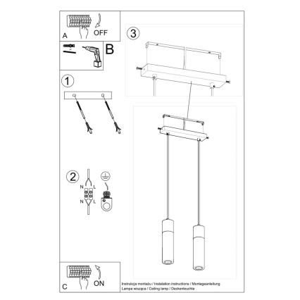 Hanglamp aan een koord ZANE 2xGU10/40W/230V beton/Berk/beuken