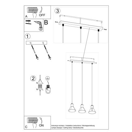 Suspension filaire TALEJA 3xE27/60W/230V noir