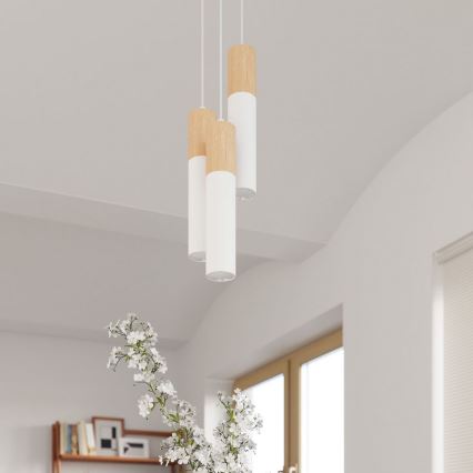 Suspension filaire PABLO 3xGU10/40W/230V blanc/hêtre