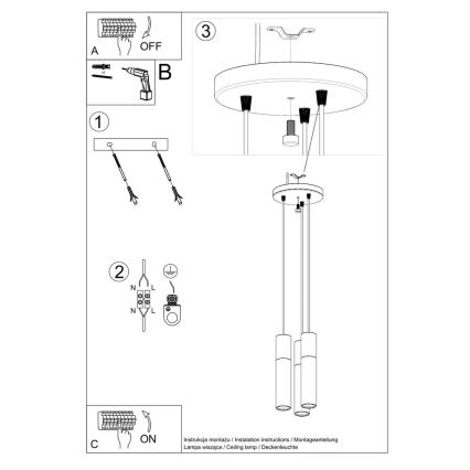 Suspension filaire PABLO 3xGU10/40W/230V blanc/hêtre