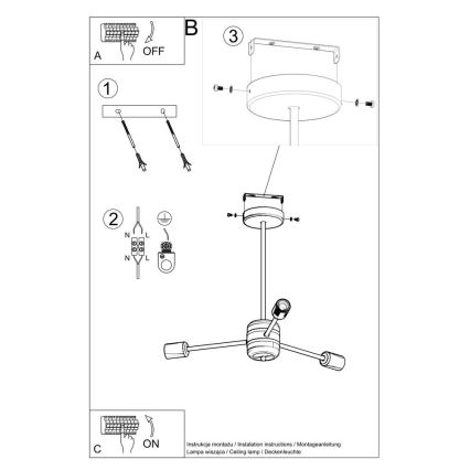 Lustre sur barre LANGO 3xE27/60W/230V noir