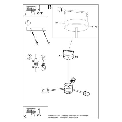 Lustre sur barre LANGO 3xE27/60W/230V noir