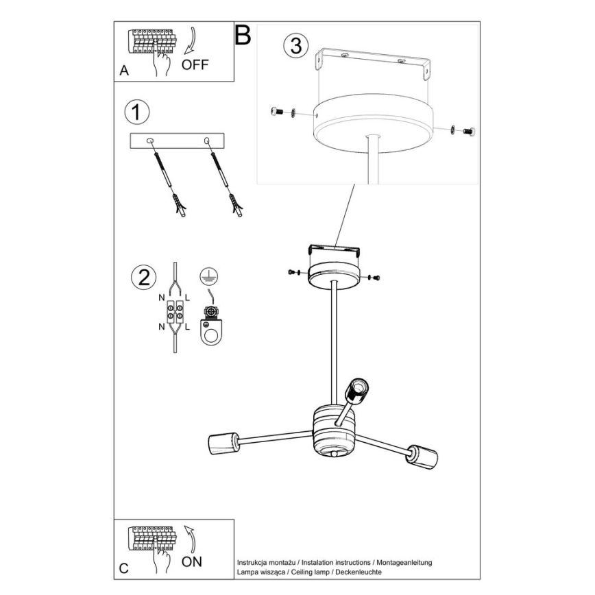 Lustre sur barre LANGO 3xE27/60W/230V noir