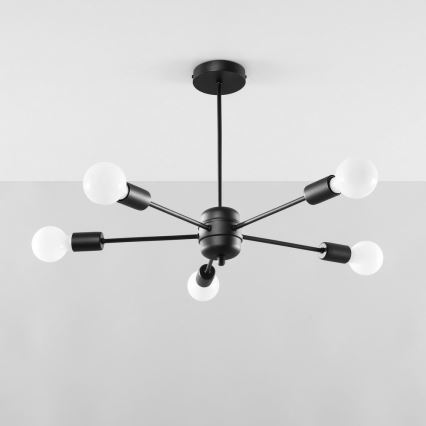 Hanglamp aan een paal LANGO 5xE27/60W/230V zwart