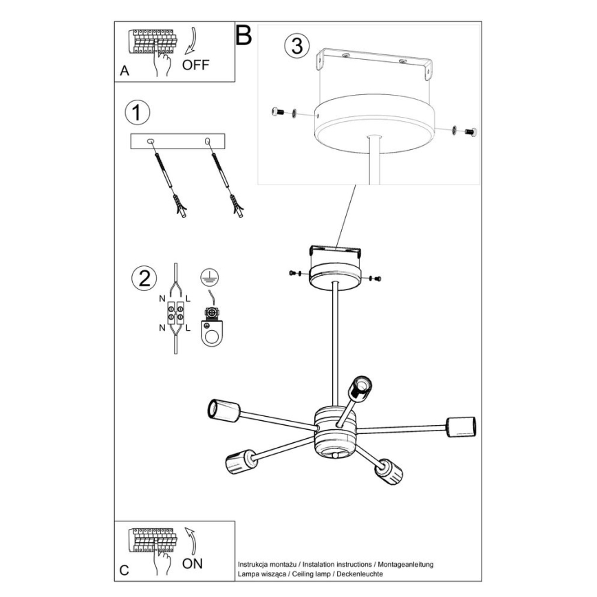Lustre sur barre LANGO 5xE27/60W/230V noir