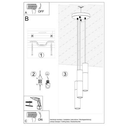 Hanglamp aan een koord BORGIO 3xGU10/40W/230V beton/metaal wit