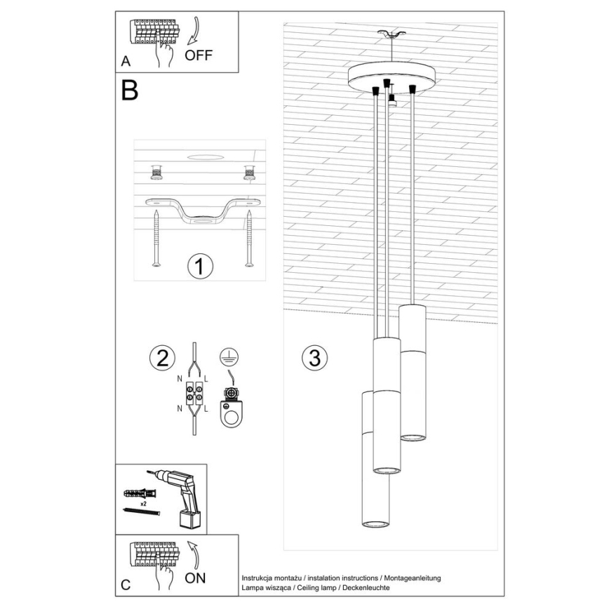 Hanglamp aan een koord BORGIO 3xGU10/40W/230V beton/metaal wit