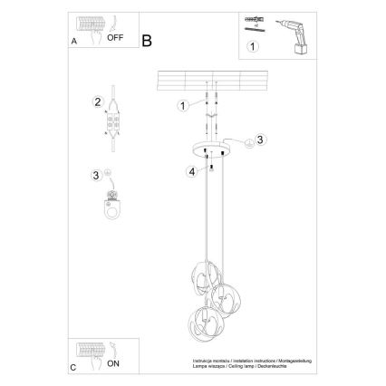 Hanglamp aan een koord TULOS 3xE27/60W/230V wit