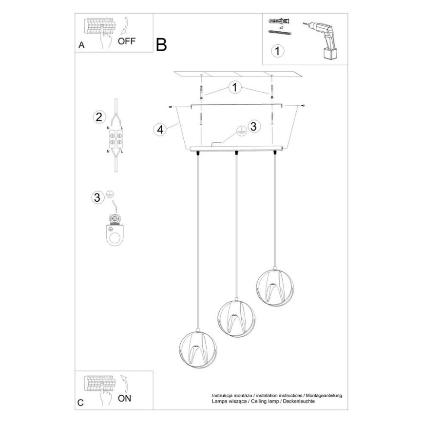 Suspension filaire TULOS 3xE27/60W/230V blanc