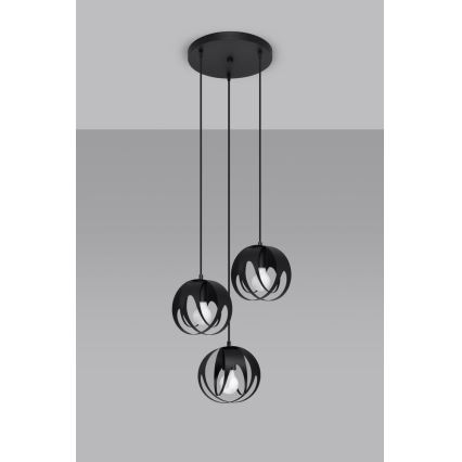 Suspension filaire TULOS 3xE27/60W/230V noir