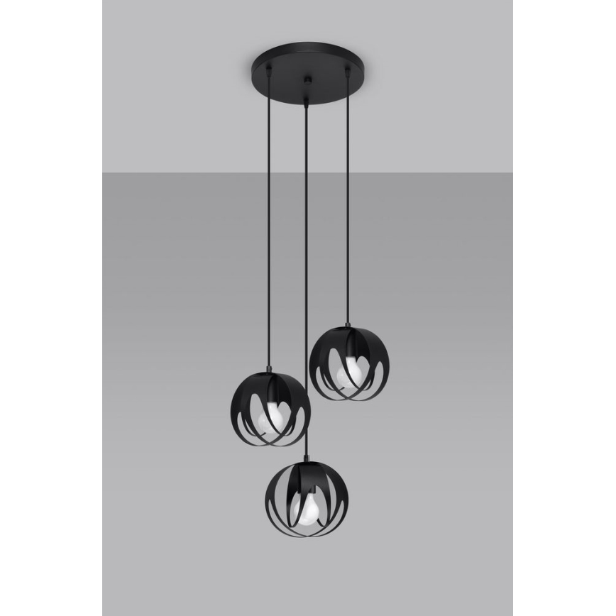 Suspension filaire TULOS 3xE27/60W/230V noir