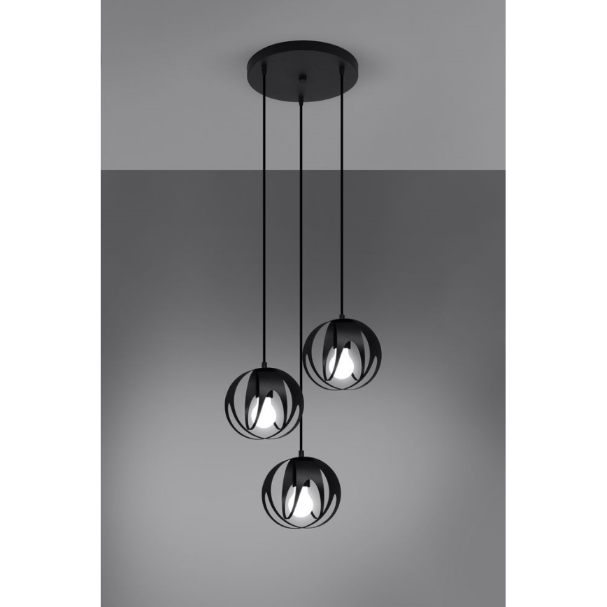 Suspension filaire TULOS 3xE27/60W/230V noir