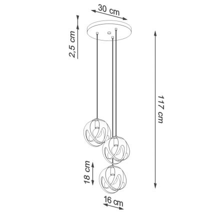 Suspension filaire TULOS 3xE27/60W/230V noir