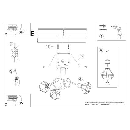 Lustre sur barre ARTEMIS 3xE14/40W/230V noir