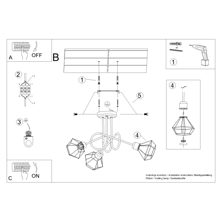 Lustre sur barre ARTEMIS 3xE14/40W/230V noir