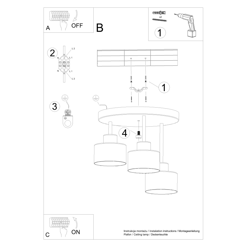 Hanglamp  SAVAR 3xE27/60W/230V zwart