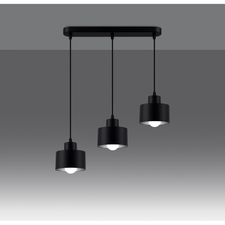 Hanglamp aan kabel SAVAR 3xE27/60W/230V zwart